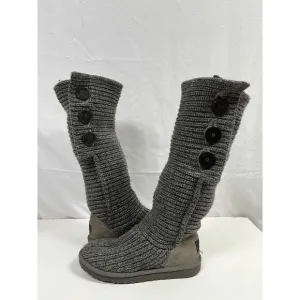 UGG Australia Womens Classic Cardy Boots Gray Wool Knit Big Button Tall Size 7