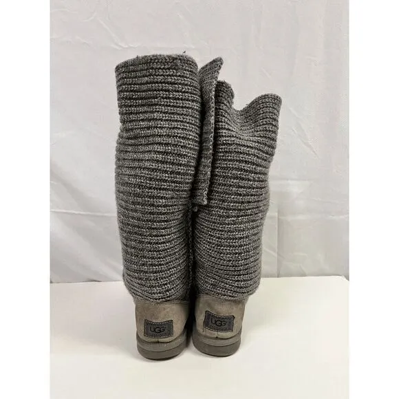 UGG Australia Womens Classic Cardy Boots Gray Wool Knit Big Button Tall Size 7