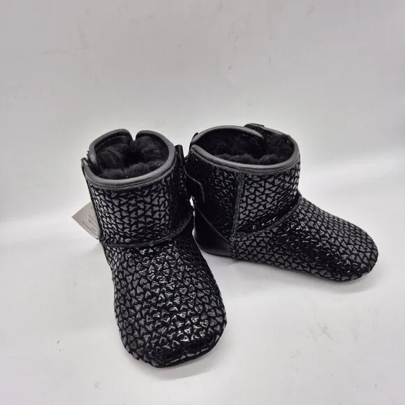 Ugg Baby  Booties Size 4 5 Black Hearts Cozy