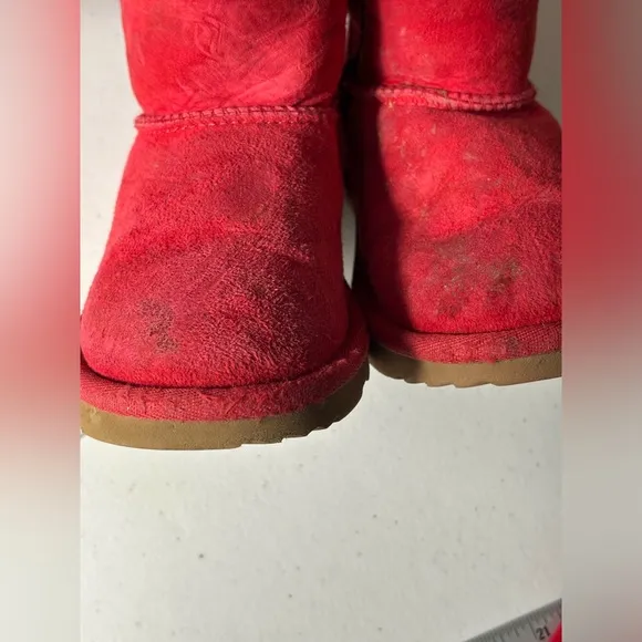 UGG Bailey Bow II Red Ribbon Suede Fur Short Boots  Kid Girl 11