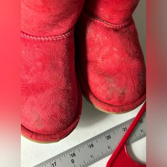 UGG Bailey Bow II Red Ribbon Suede Fur Short Boots  Kid Girl 11