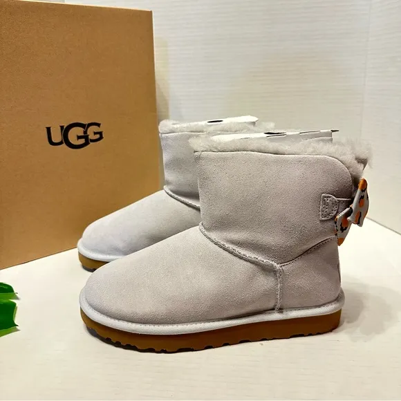 UGG Bailey Bow Retro Spot Boots Grey NEW