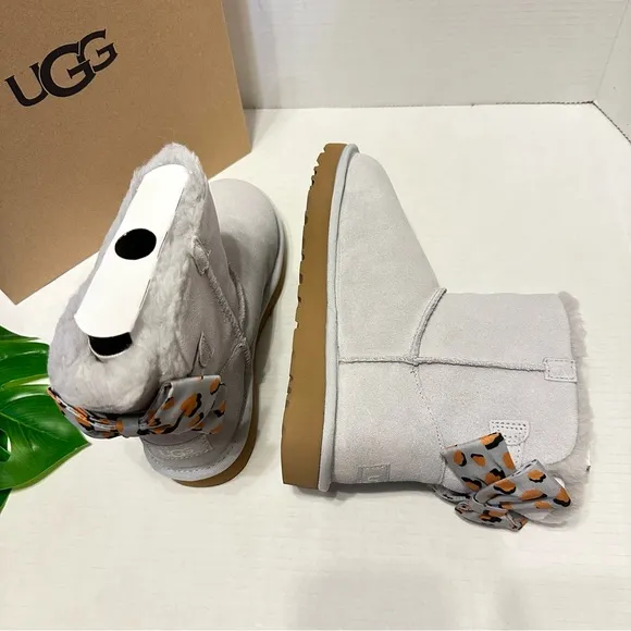 UGG Bailey Bow Retro Spot Boots Grey NEW