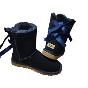UGG Black Boots with Blue Ribbon