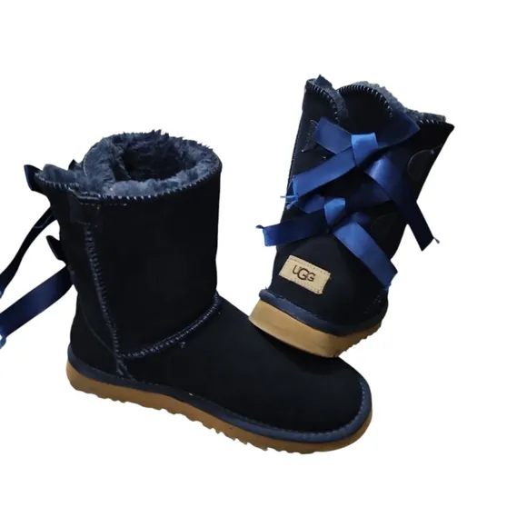 UGG Black Boots with Blue Ribbon