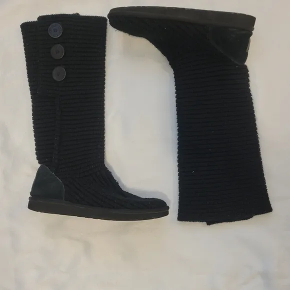 UGG Black Knit Button Boots