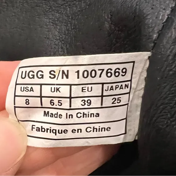 Ugg Black Leather Buckle Boots With Side Zipper Inner Sheep Skin for warmth Sz 8