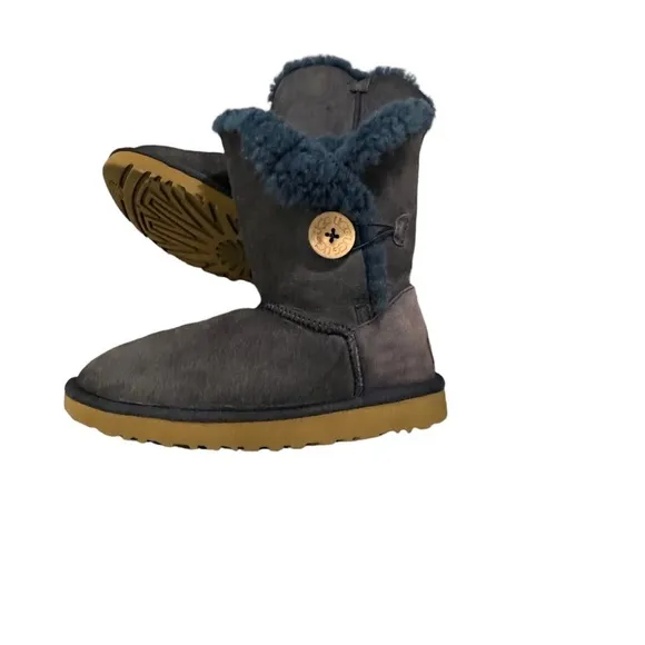 UGG | Blue Denim Grayish | Shearling fur Button Boots - Size 7