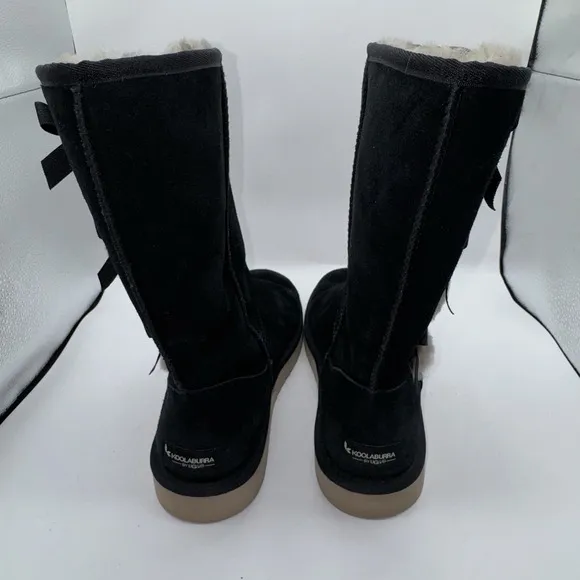UGG Boots Women's Sz 9 Victoria Tall Black Suede Fur Lined Bow Shearling Y2K