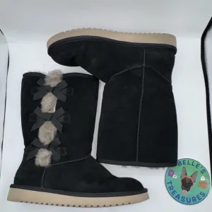 UGG Boots Women's Sz 9 Victoria Tall Black Suede Fur Lined Bow Shearling Y2K