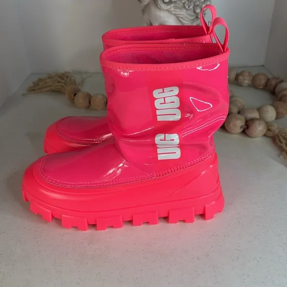 UGG BRELLAH MINI WOMEN SHORT RAIN BOOTS CORAL US 7