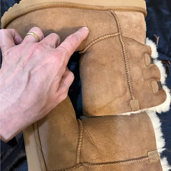 UGG Brown Shearling Boots with Ribbon Detail