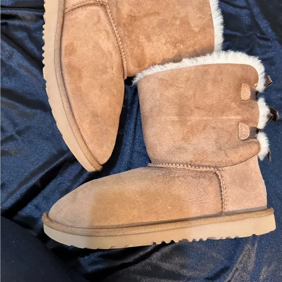 UGG Brown Shearling Boots with Ribbon Detail