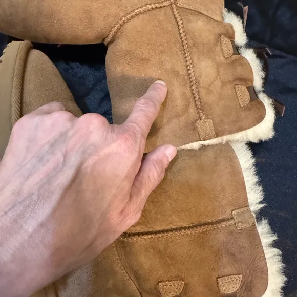 UGG Brown Shearling Boots with Ribbon Detail