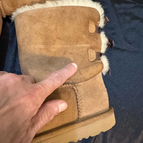 UGG Brown Shearling Boots with Ribbon Detail