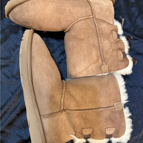 UGG Brown Shearling Boots with Ribbon Detail