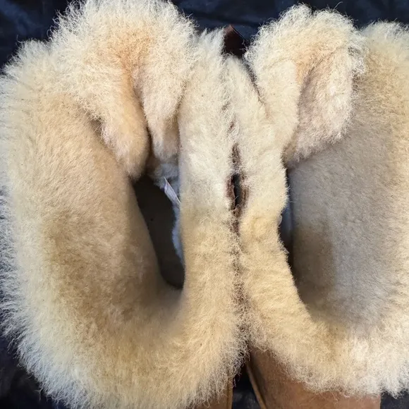 UGG Brown Shearling Boots with Ribbon Detail