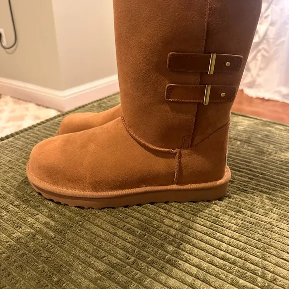 UGG Brown Suede Boots with Buckle Detail