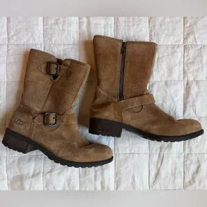 UGG Chaney Camel Suede Buckle Strap Zip Up Boots Cottagecore Prairie - US 8