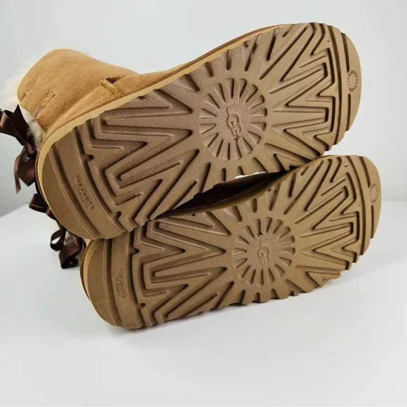 UGG Chestnut Tan Bailey Bow Il Suede Sheepskin Classic Cozy Winter Boots NWT