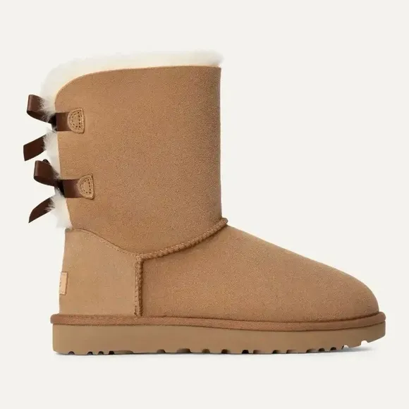 UGG Chestnut Tan Bailey Bow Il Suede Sheepskin Classic Cozy Winter Boots NWT