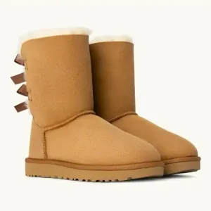 UGG Chestnut Tan Bailey Bow Il Suede Sheepskin Classic Cozy Winter Boots NWT