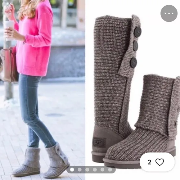 Ugg Classic Cardy II Knit Boots Cozy Gray Knit Button-Up Women's Boots