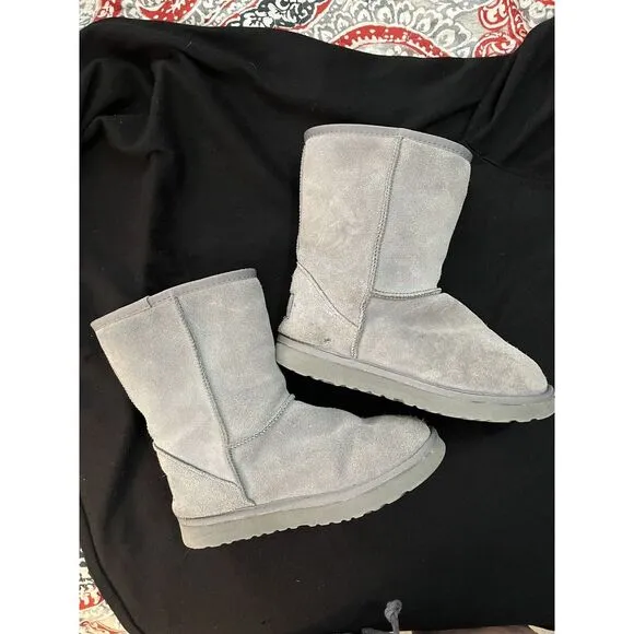 UGG CLASSIC GRAY SHEEPSKIN LEATHER PULL ON WOMENS ANKLE BOOTS 6 (b70