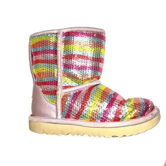 UGG Classic II Short Girls Mural Rainbow Sequin Boots