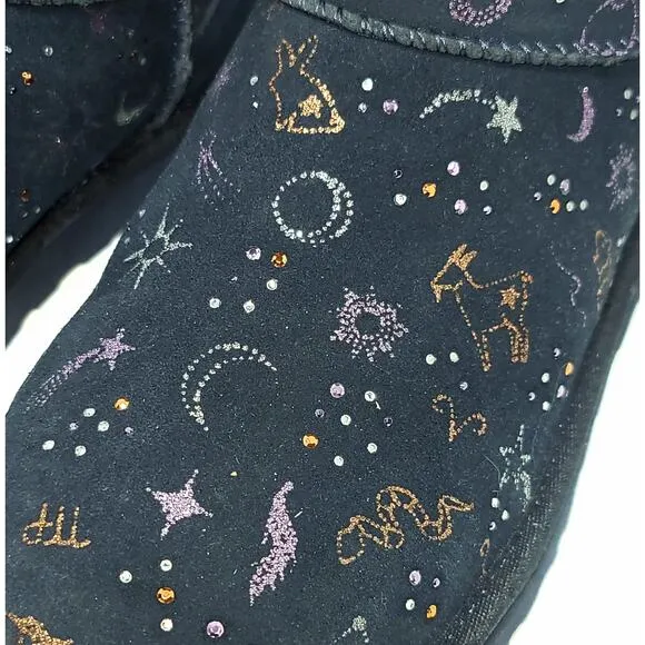 UGG Classic Mini Zodiac Starry Night Navy Blue Suede Boots Size 9 Women Metallic