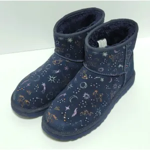 UGG Classic Mini Zodiac Starry Night Navy Blue Suede Boots Size 9 Women Metallic
