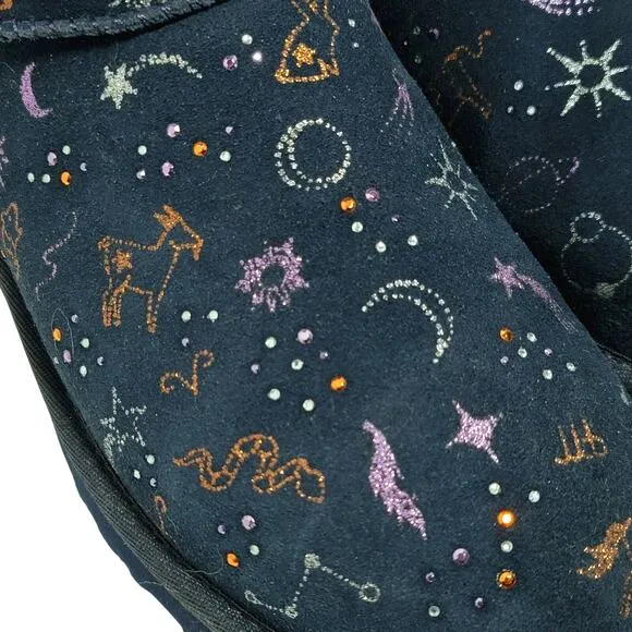 UGG Classic Mini Zodiac Starry Night Navy Blue Suede Boots Size 9 Women Metallic