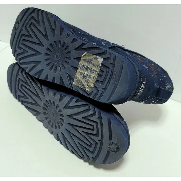 UGG Classic Mini Zodiac Starry Night Navy Blue Suede Boots Size 9 Women Metallic
