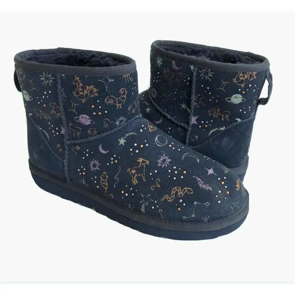 UGG Classic Mini Zodiac Starry Night Navy Blue Suede Boots Size 9 Women Metallic
