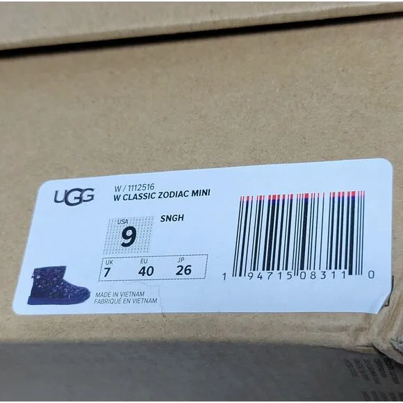 UGG Classic Mini Zodiac Starry Night Navy Blue Suede Boots Size 9 Women Metallic