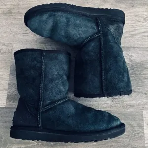 UGG Classic Short Boots Blue Womens 6 Dark Teal Leather Suede Sheepskin #5825