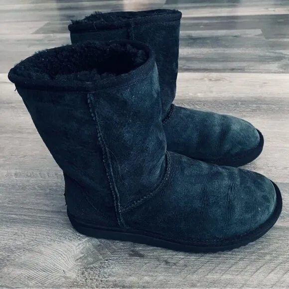 UGG Classic Short Boots Blue Womens 6 Dark Teal Leather Suede Sheepskin #5825
