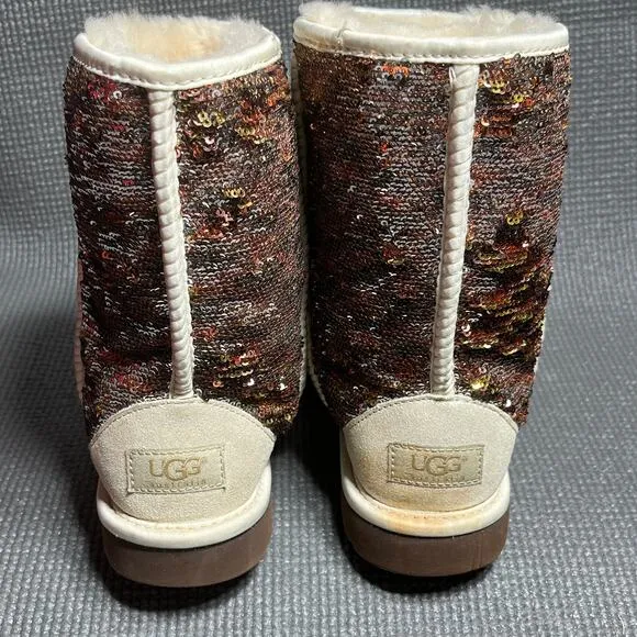 UGG Classic Short Boots Womens Size 6 Multicolor Sequin Sparkling 3353 Pull‎ On
