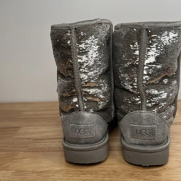UGG Classic Short Cosmos Sequin Silver Gold Boots