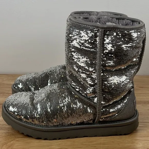 UGG Classic Short Cosmos Sequin Silver Gold Boots