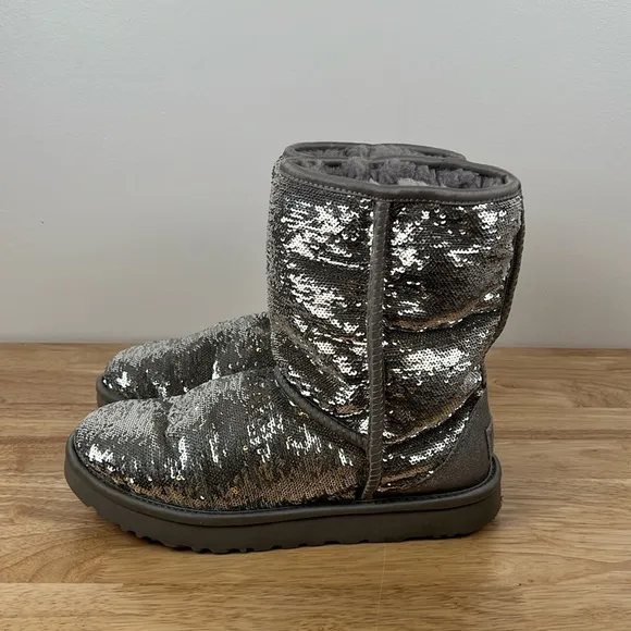 UGG Classic Short Cosmos Sequin Silver Gold Boots