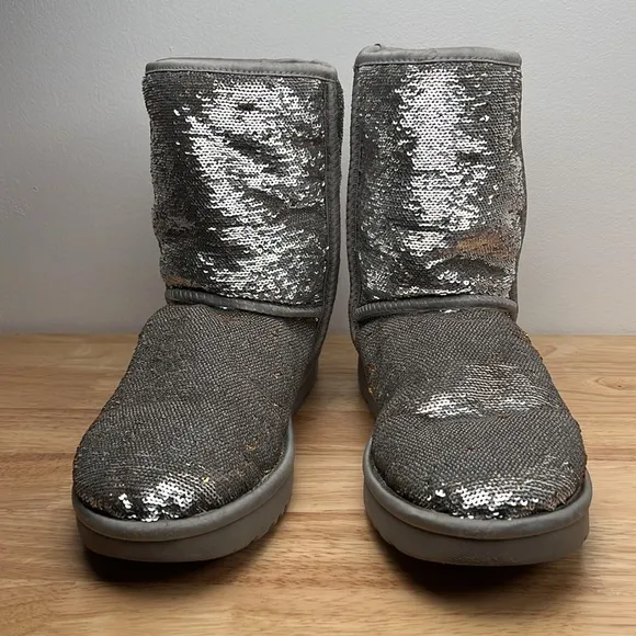 UGG Classic Short Cosmos Sequin Silver Gold Boots