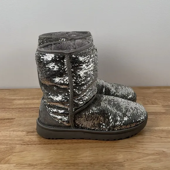 UGG Classic Short Cosmos Sequin Silver Gold Boots