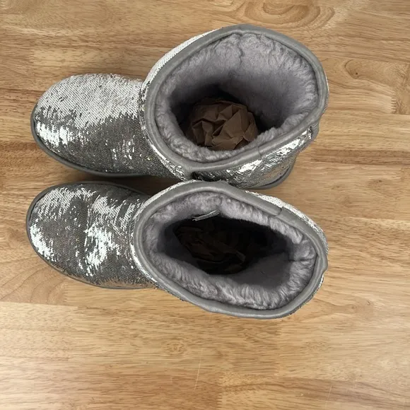 UGG Classic Short Cosmos Sequin Silver Gold Boots