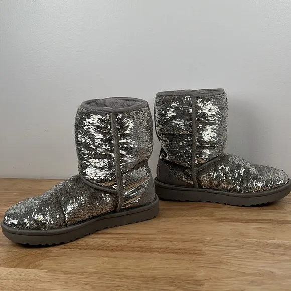 UGG Classic Short Cosmos Sequin Silver Gold Boots