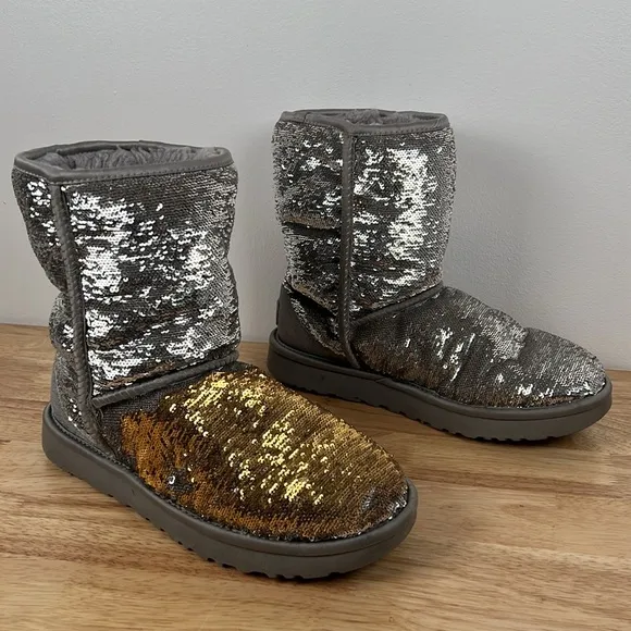 UGG Classic Short Cosmos Sequin Silver Gold Boots