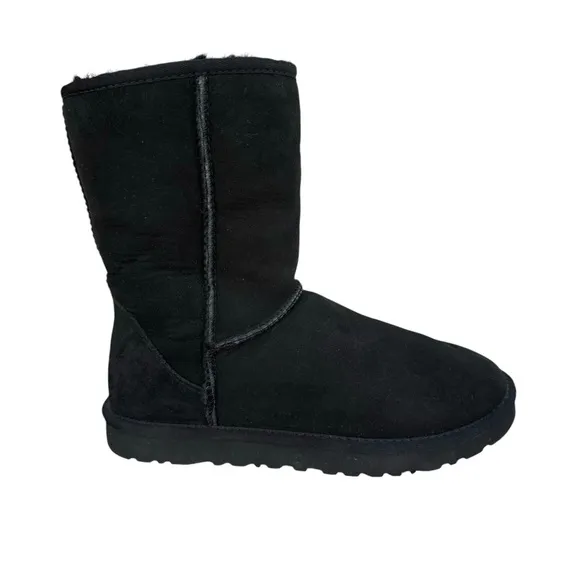 UGG Classic Short II Black Suede Leather Shearling Sheepskin Boots Womens