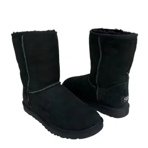 UGG Classic Short II Black Suede Leather Shearling Sheepskin Boots Womens