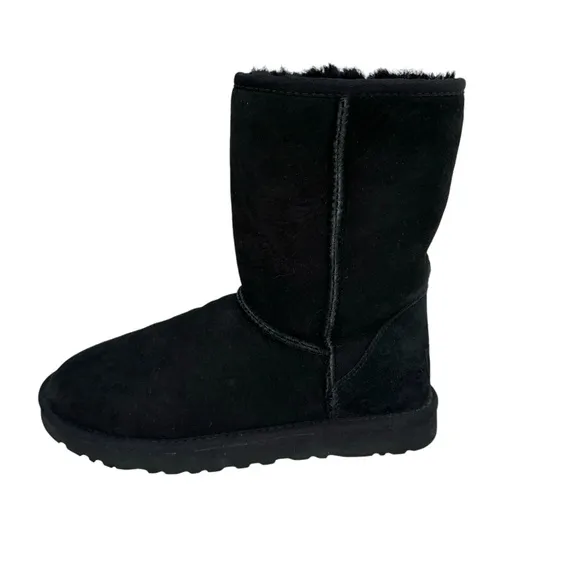 UGG Classic Short II Black Suede Leather Shearling Sheepskin Boots Womens
