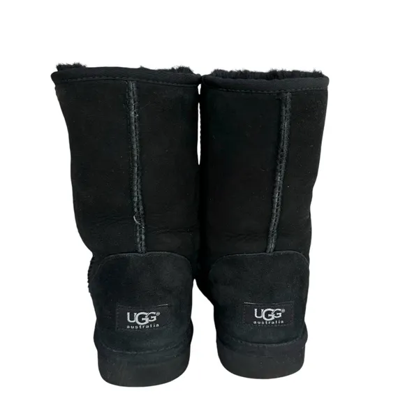 UGG Classic Short II Black Suede Leather Shearling Sheepskin Boots Womens